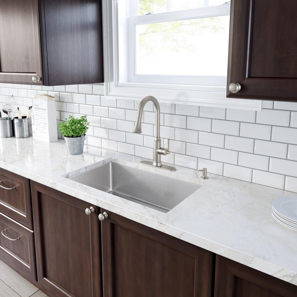 PROFLO&reg; Brushed Nickel Single Handle Pull Out Kitchen Faucet 