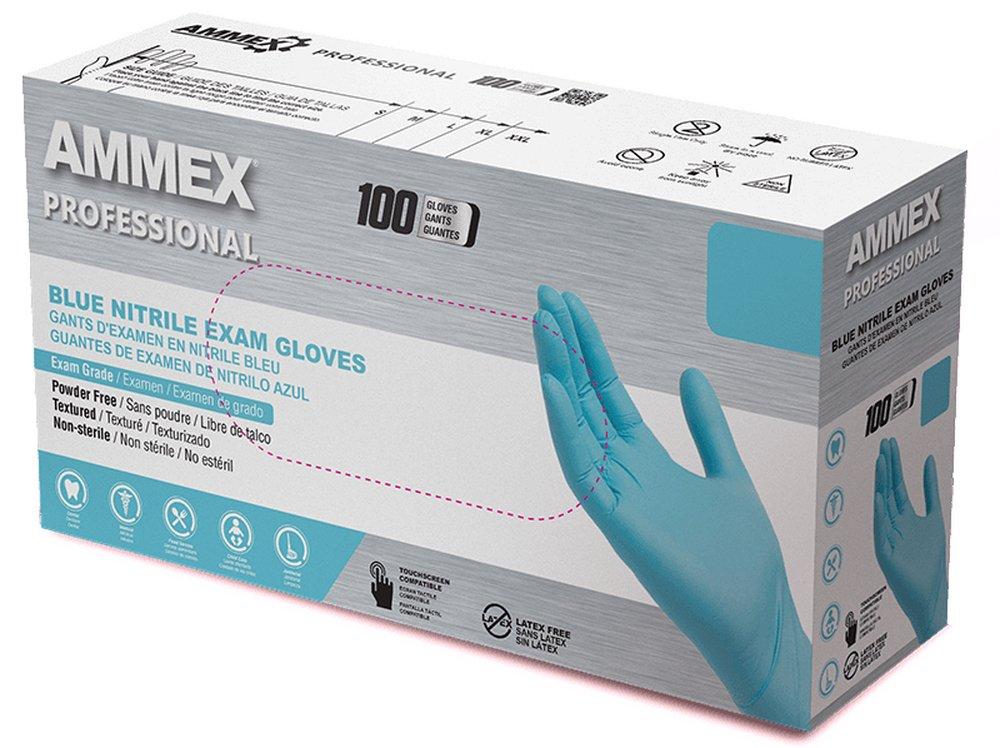 Ammex USA Blue Nitrile Disposable Exam Gloves in Blue (Box of 100) 