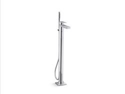 Single Handle Floor Mount Tub Filler with Hand Shower in Polished Chrome