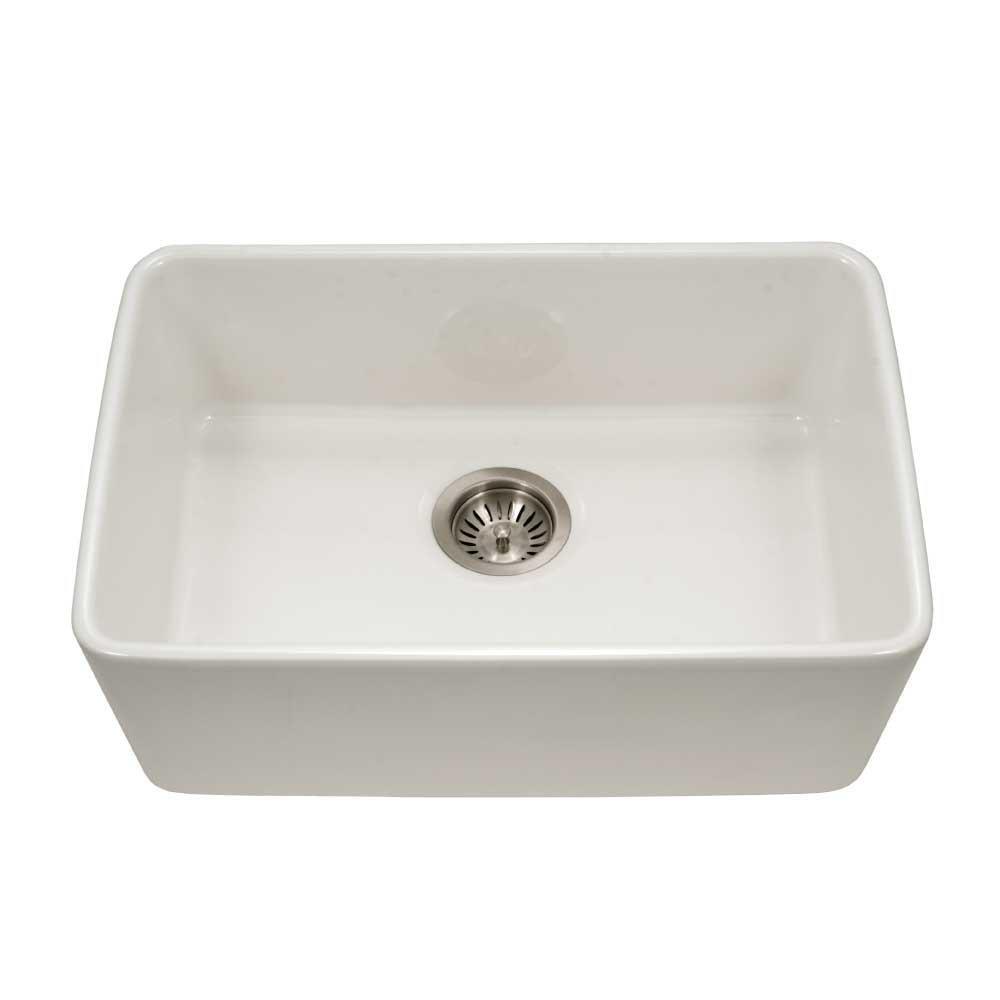 Houzer White 23-7/16 x 16-1/8 in. No Hole Fireclay 1 Bowl Undermount Kitchen Sink 