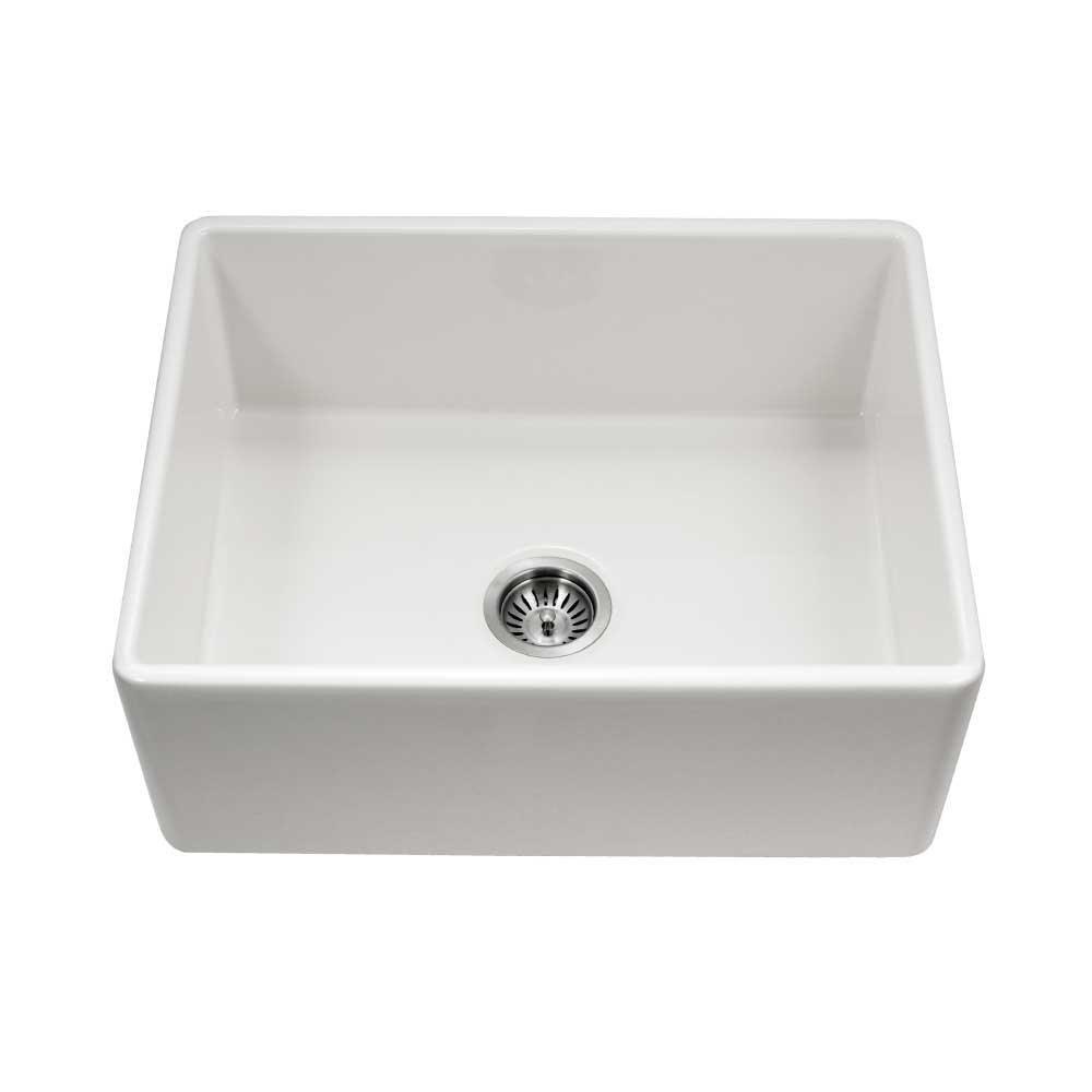 Houzer White 26 x 20 in. No Hole Fireclay 1 Bowl Farmhouse Kitchen Sink 