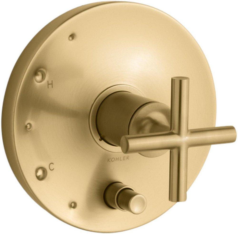KOHLER Vibrant&reg; Brushed Moderne Brass Pressure Balancing Valve Trim with Single Cross Handle 