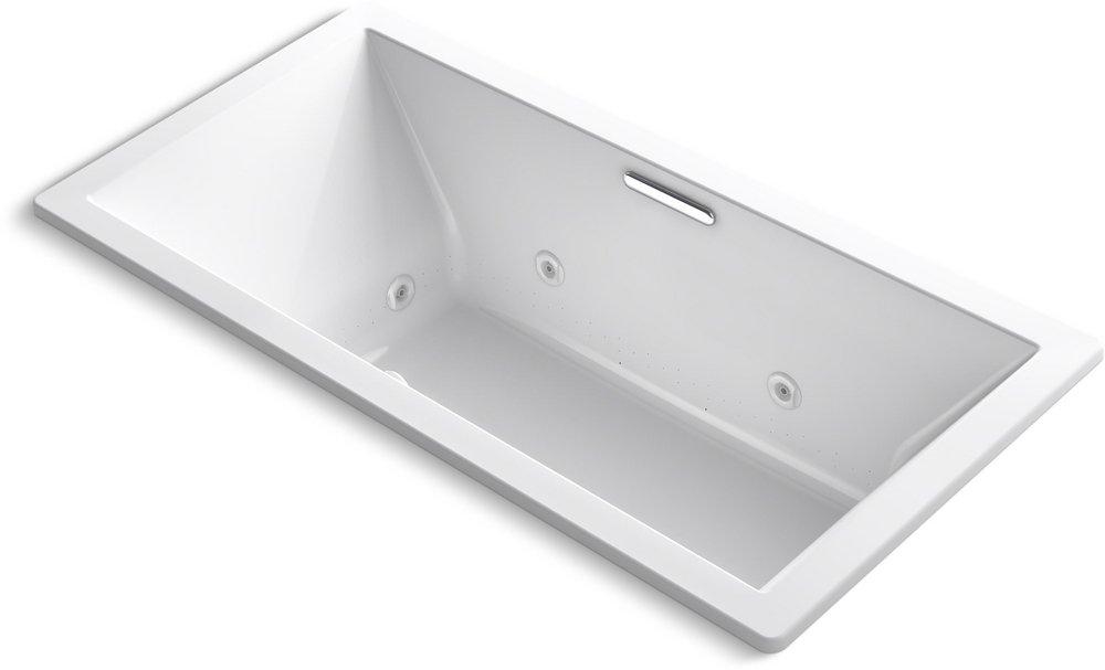 KOHLER White 72-3/16 x 36 in. Whirlpool Drop-In Bathtub with Center Drain 