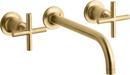 Two Handle Wall Mount Widespread Bathroom Sink Faucet in Vibrant® Brushed Moderne Brass