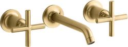 Two Handle Wall Mount Widespread Bathroom Sink Faucet in Vibrant&reg; Brushed Moderne Brass