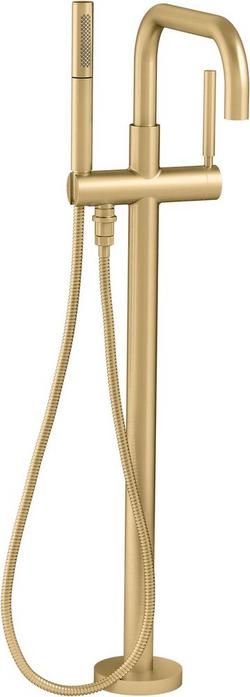Single Handle Floor Mount Tub Filler with Hand Shower in Vibrant® Brushed Moderne Brass