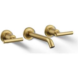 Two Handle Wall Mount Widespread Bathroom Sink Faucet in Vibrant&reg; Brushed Moderne Brass