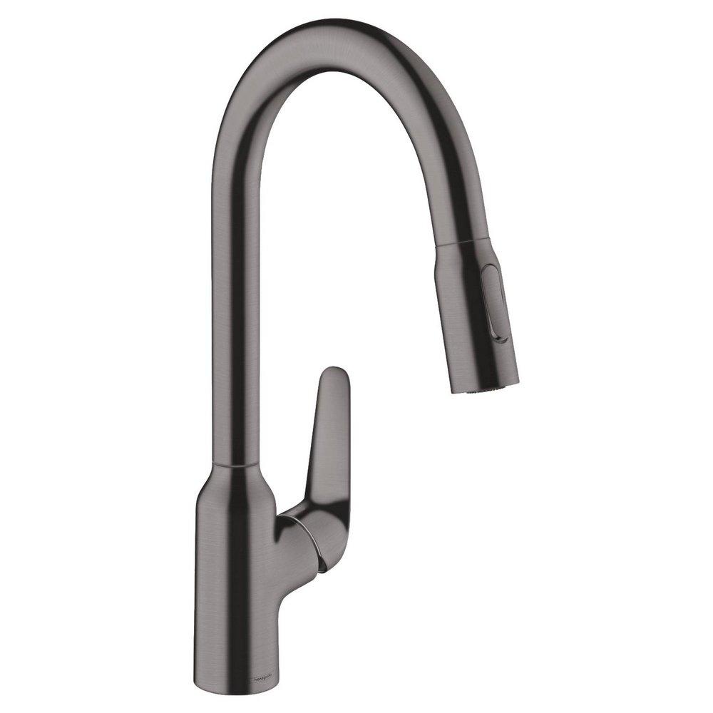 Single Handle Pull Down Kitchen Faucet in Brushed Black Chrome 