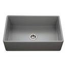 Houzer Grey 33 x 20 in. No Hole Fireclay 1 Bowl Farmhouse Kitchen Sink 