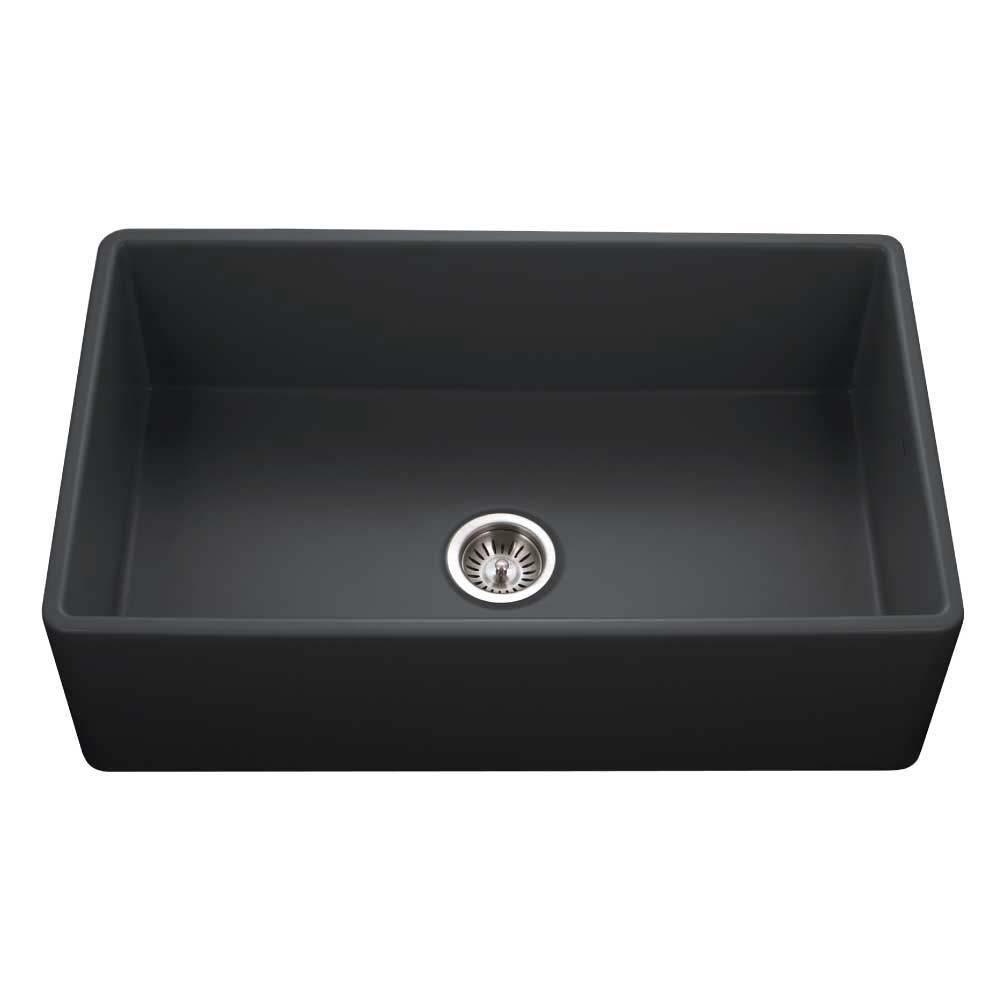 Houzer Black 33 x 20 in. No Hole Fireclay 1 Bowl Farmhouse Kitchen Sink 