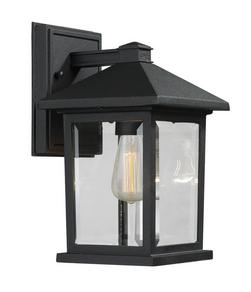100W Incandescent 1?Light 10.25in. Outdoor Wall Sconce in Black / Clear Beveled Glass