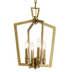 60W 4-Light Candelabra E-12 Incandescent Pendant Light in Natural Brass