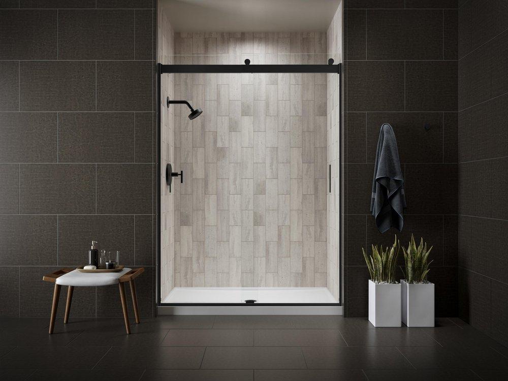 KOHLER Matte Black 59-5/8 in. Frameless Sliding Shower Door in Matte Black 