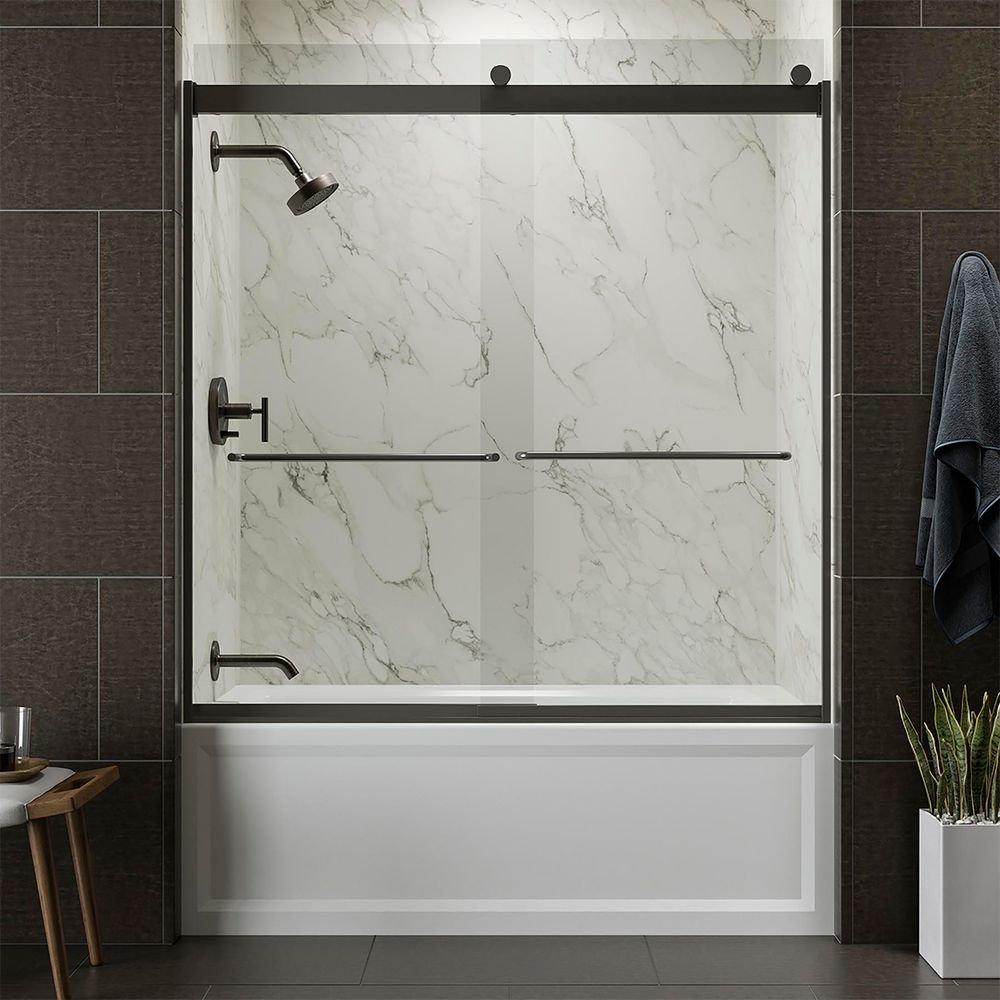 KOHLER Matte Black 59-5/8 in. Frameless Sliding Shower Door in Matte Black 