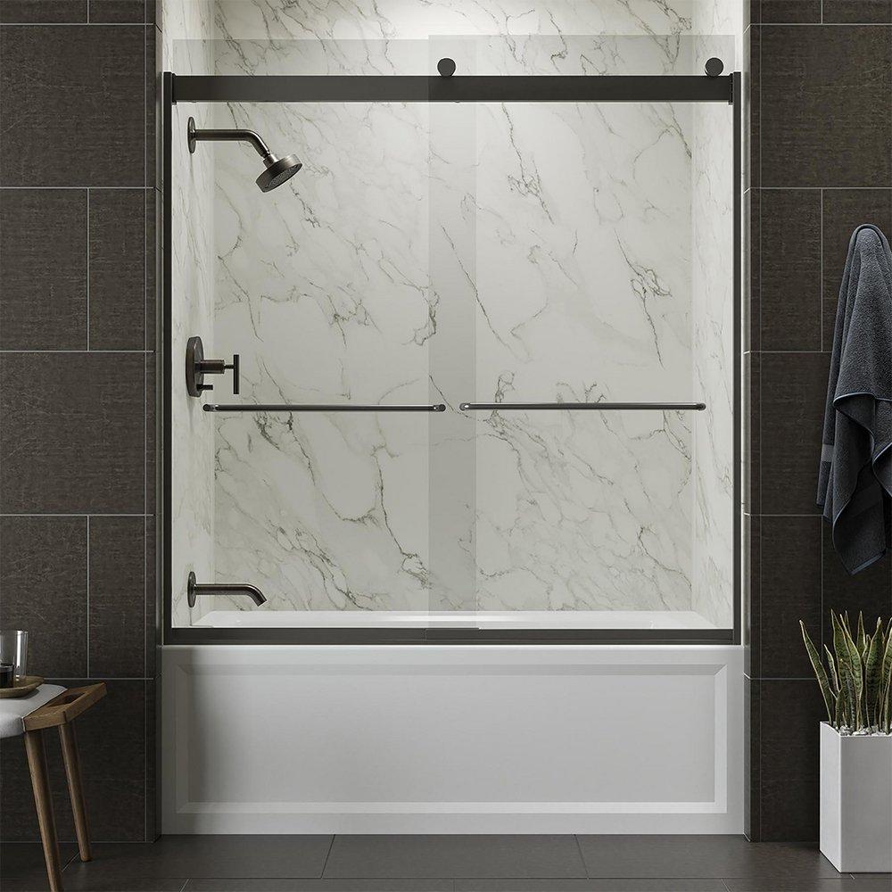 KOHLER Matte Black 59-5/8 in. Frameless Sliding Shower Door in Matte Black 
