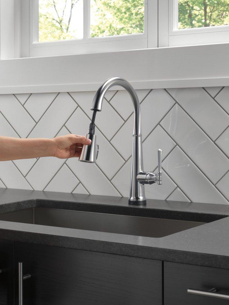 Delta Faucet Lumicoat Arctic Stainless Single Handle Pull Down Touch Activated Kitchen Faucet 