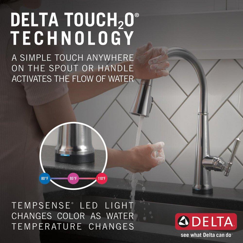 Delta Faucet Lumicoat Arctic Stainless Single Handle Pull Down Touch Activated Kitchen Faucet 
