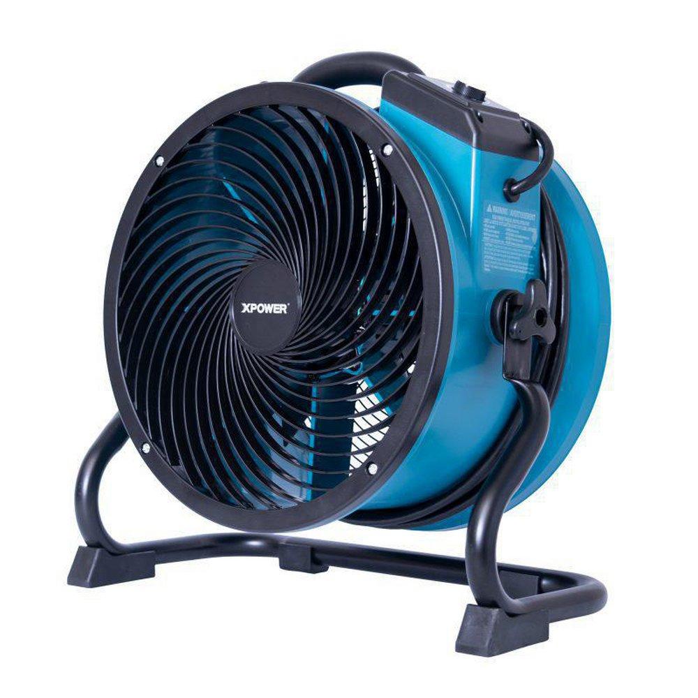 1/4 HP 2100 CFM 1.6 Amp Variable Speed 14 in SealedMotor Axial Air Mover with Built-in Power Outlets for Daisy Chain in Blue 