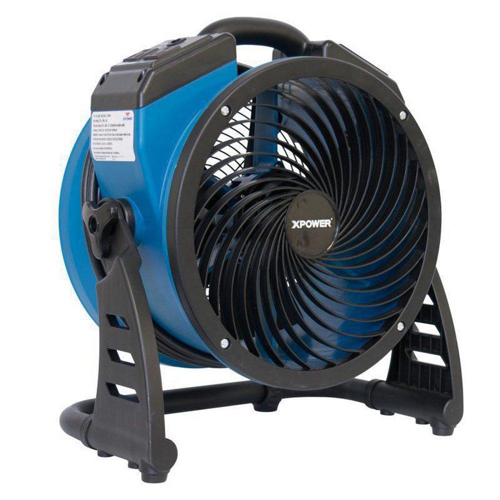 69 Watt 1100 CFM 0.6 Amp 4-Speed 11 in Axial Air Mover with Built-in Power Outlets for Daisy Chain in Blue 