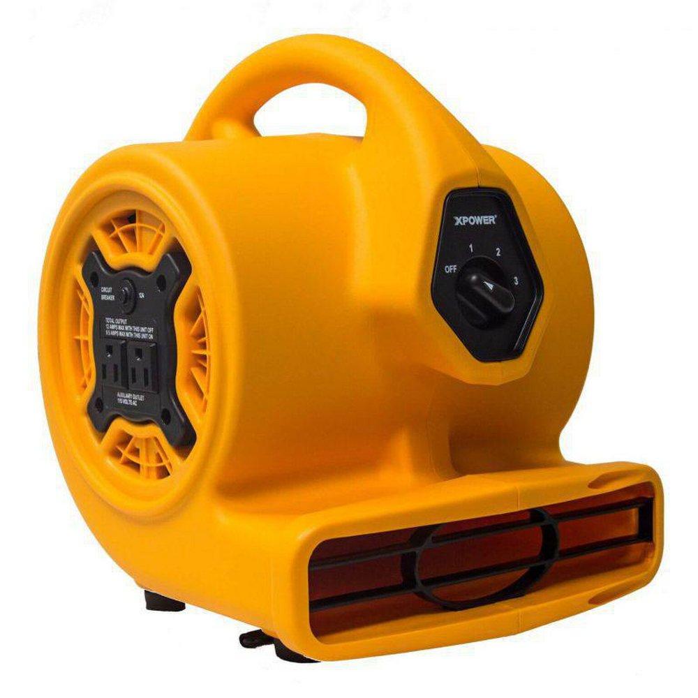 1/5 HP 800 CFM 2.0 Amps 3-Speed Mini Mighty Centrifugal Air Mover with Built-in Power Outlets for Daisy Chain in Yellow 