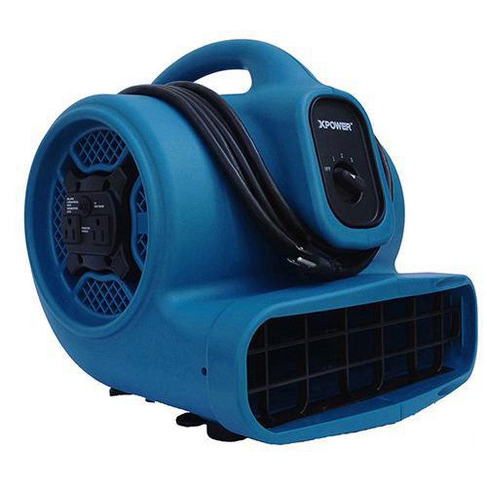 1/4 HP 1600 CFM 3.0 Amps 3-Speed Centrifugal Air Mover with Built-in Power Outlets for Daisy Chain in Blue 