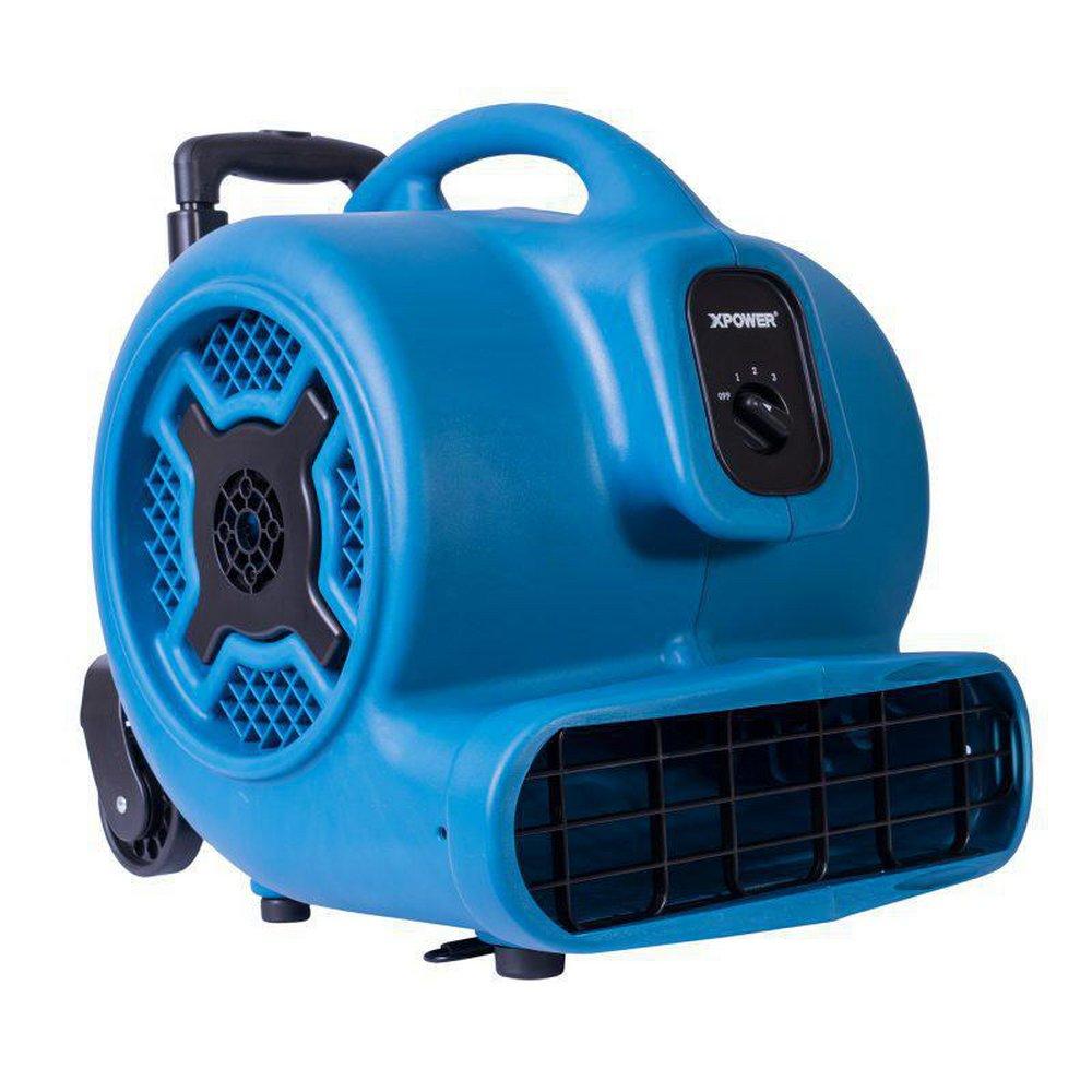 3/4 HP 3200 CFM 7.5 Amps 3-Speed Centrifugal Air Mover with Telescopic Handle & Wheels in Blue 