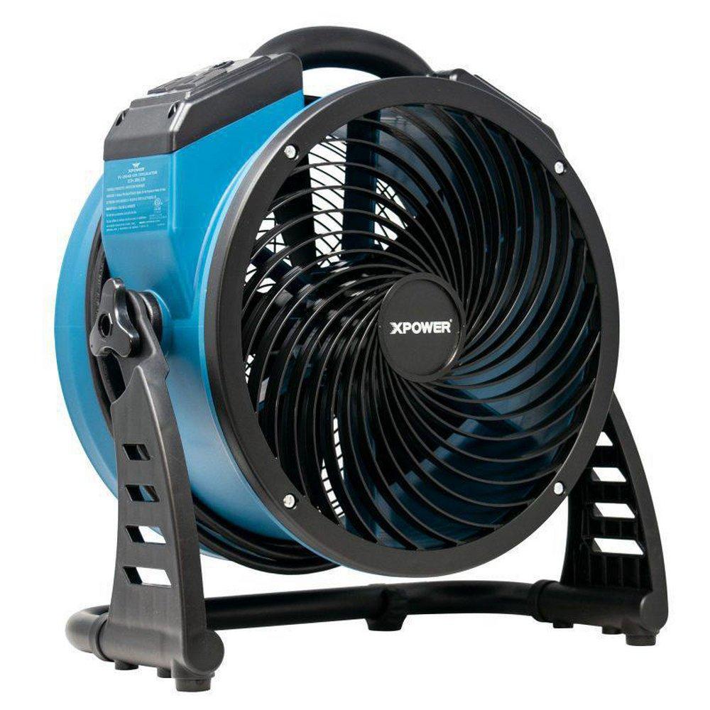 65 Watt 1560 CFM 1.0 Amp Variable Speed 12 in BrushlessDCMotorAxial Air Circulator Fan with Built-in Power Outlets for Daisy Chain in Blue 