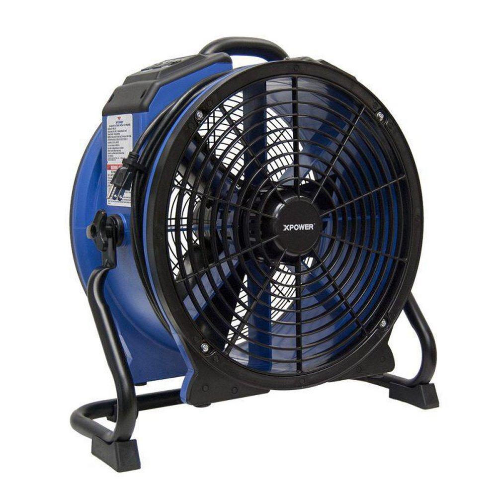 1/3 HP 3600 CFM 2.8 Amp Variable Speed 18 in SealedMotor Hi-Temp Axial Air Mover with Built-in Power Outlets for Daisy Chain & 3-Hour Timer in Blue 