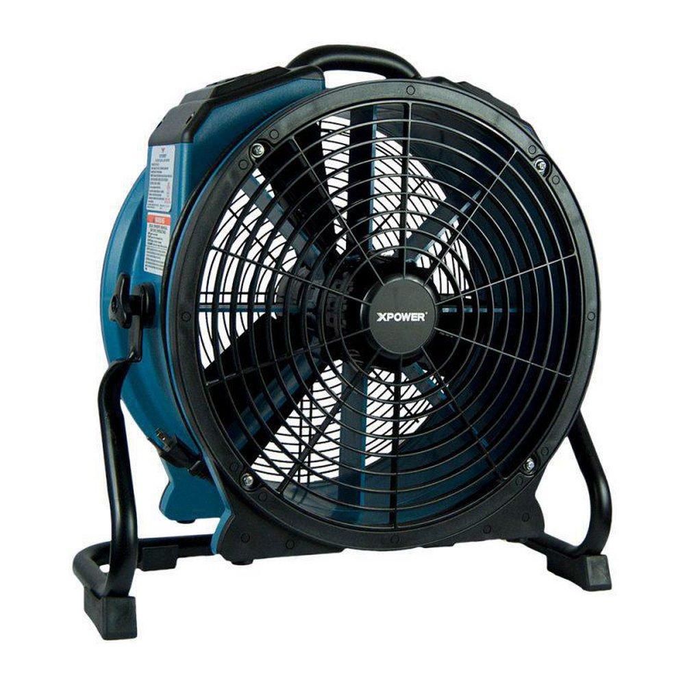 1/3 HP 3600 CFM 2.8 Amp 18 in SealedMotor Axial Air Mover with Built-in Power Outlets for Daisy Chain & 3-Hour Timer in Blue 