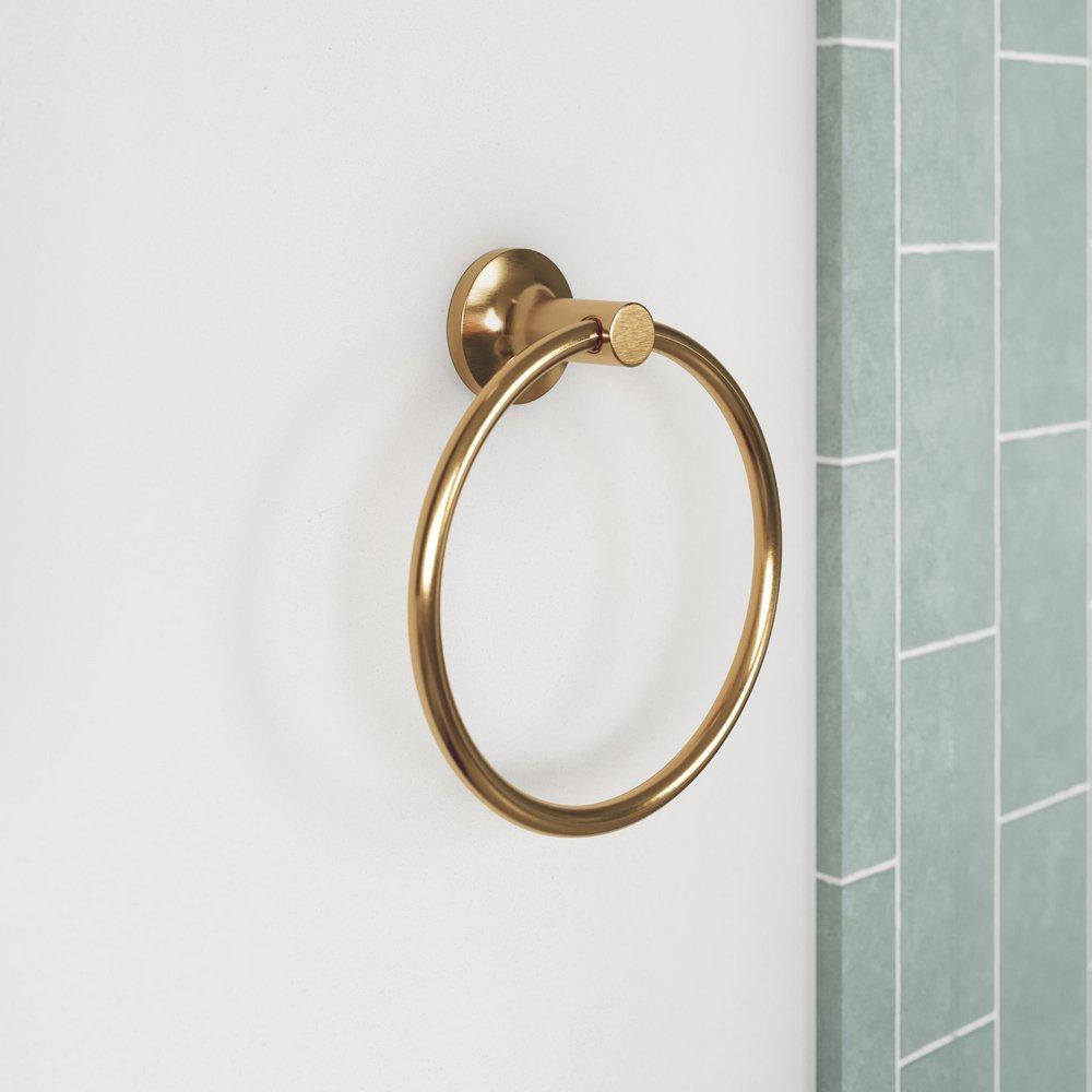 Signature Hardware Brushed Gold Round Closed Towel Ring 
