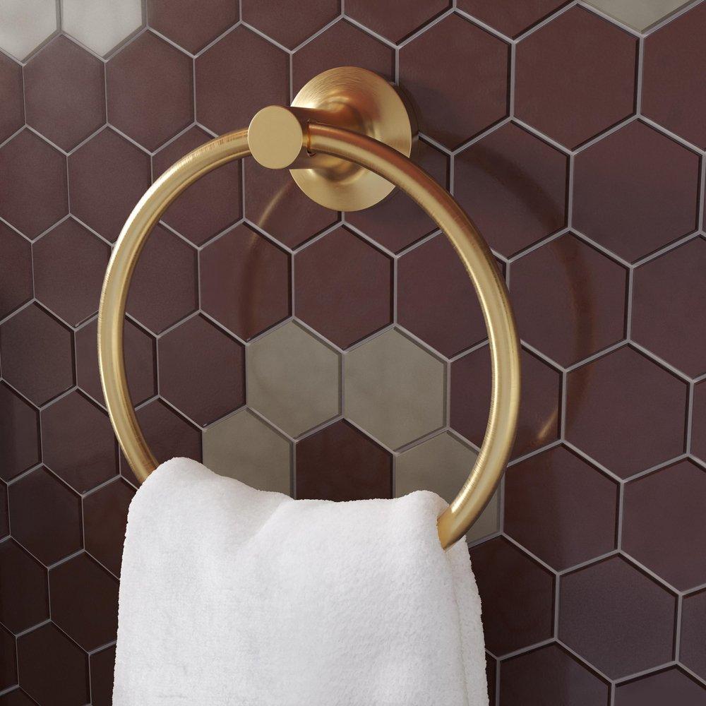 Signature Hardware Brushed Gold Round Closed Towel Ring 