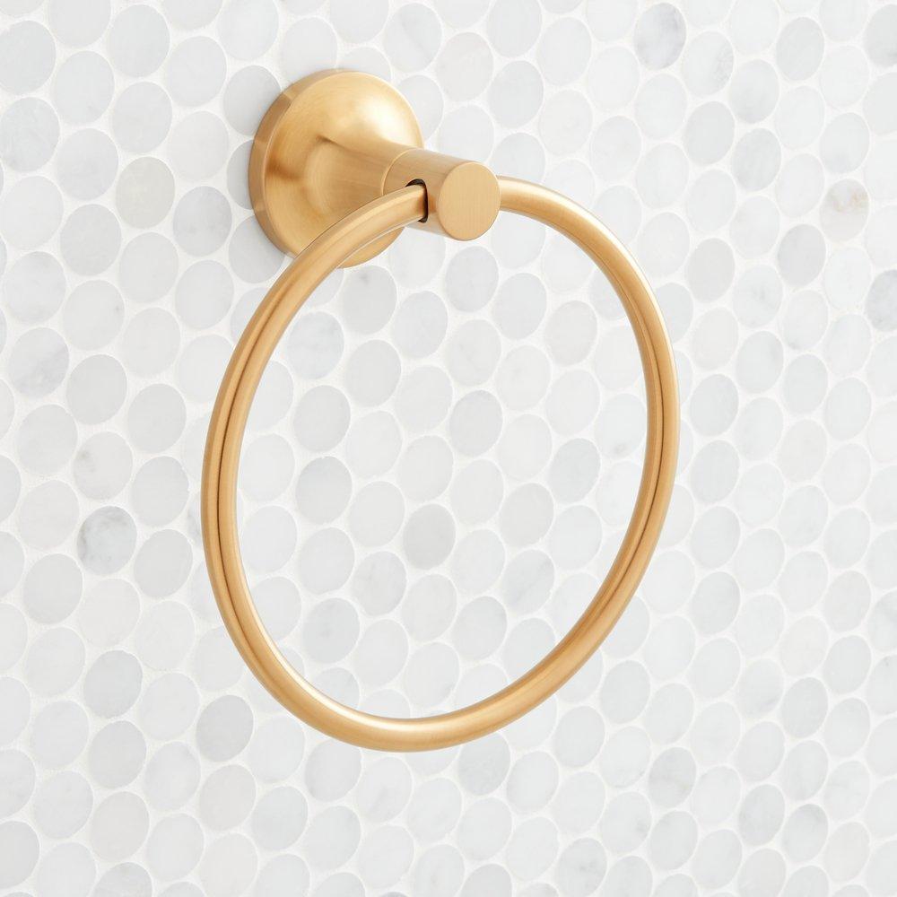 Signature Hardware Brushed Gold Round Closed Towel Ring 