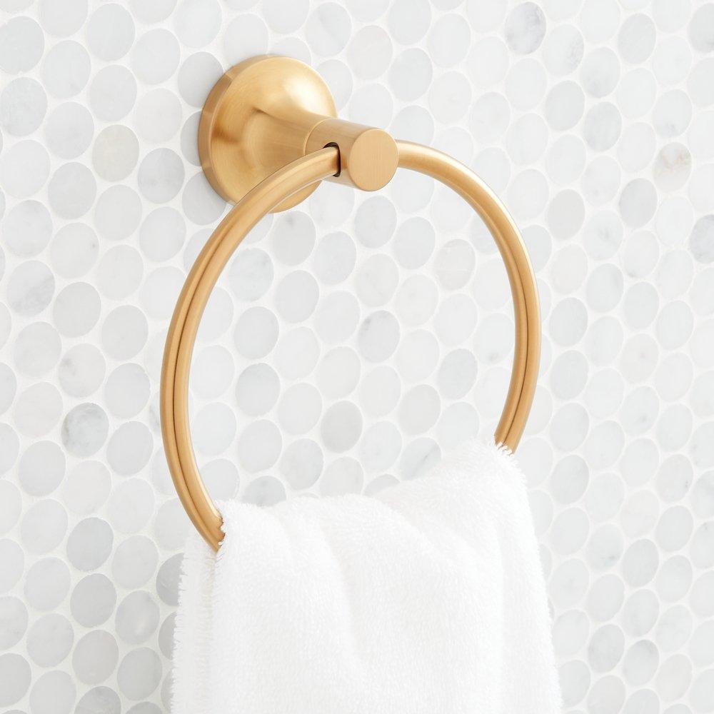 Signature Hardware Brushed Gold Round Closed Towel Ring 