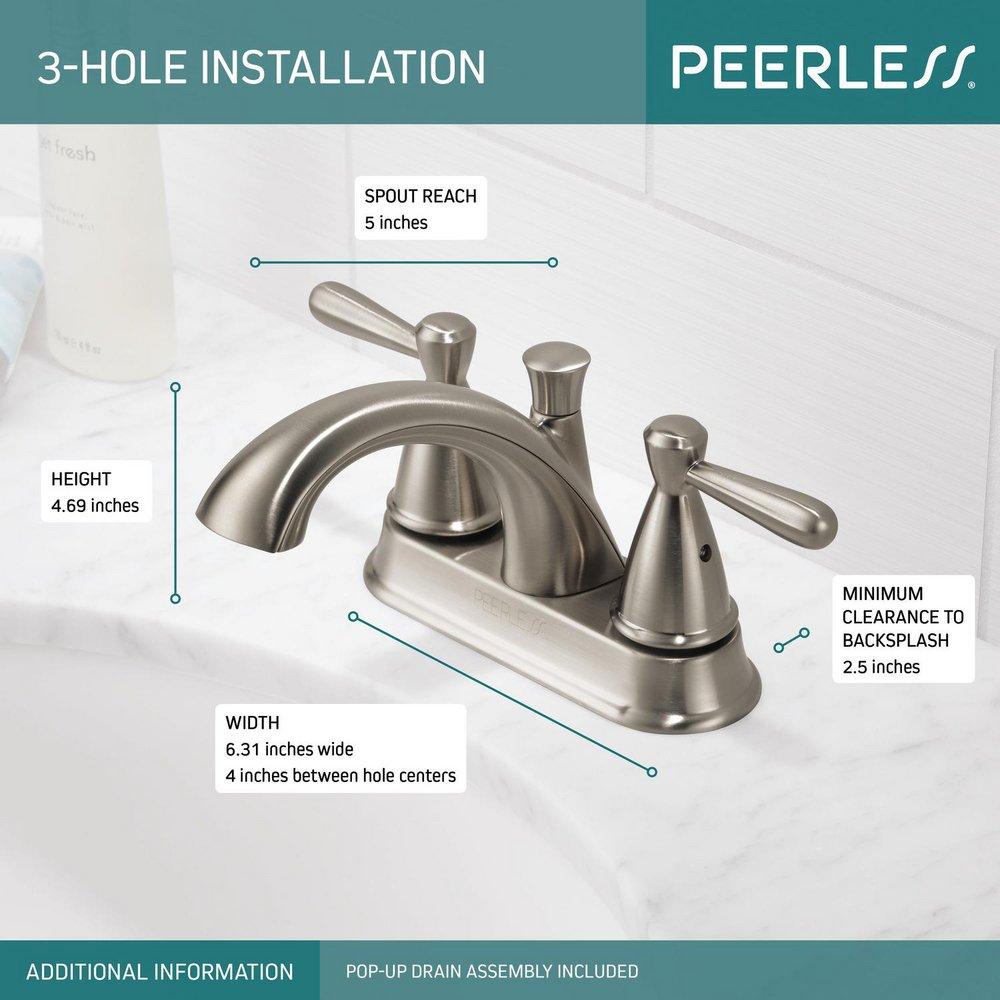 Peerless&reg; Brushed Nickel Two Handle Centerset Bathroom Sink Faucet 