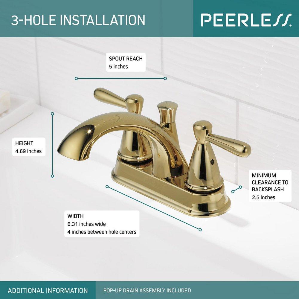 Peerless&reg; Polished Brass Two Handle Centerset Bathroom Sink Faucet 