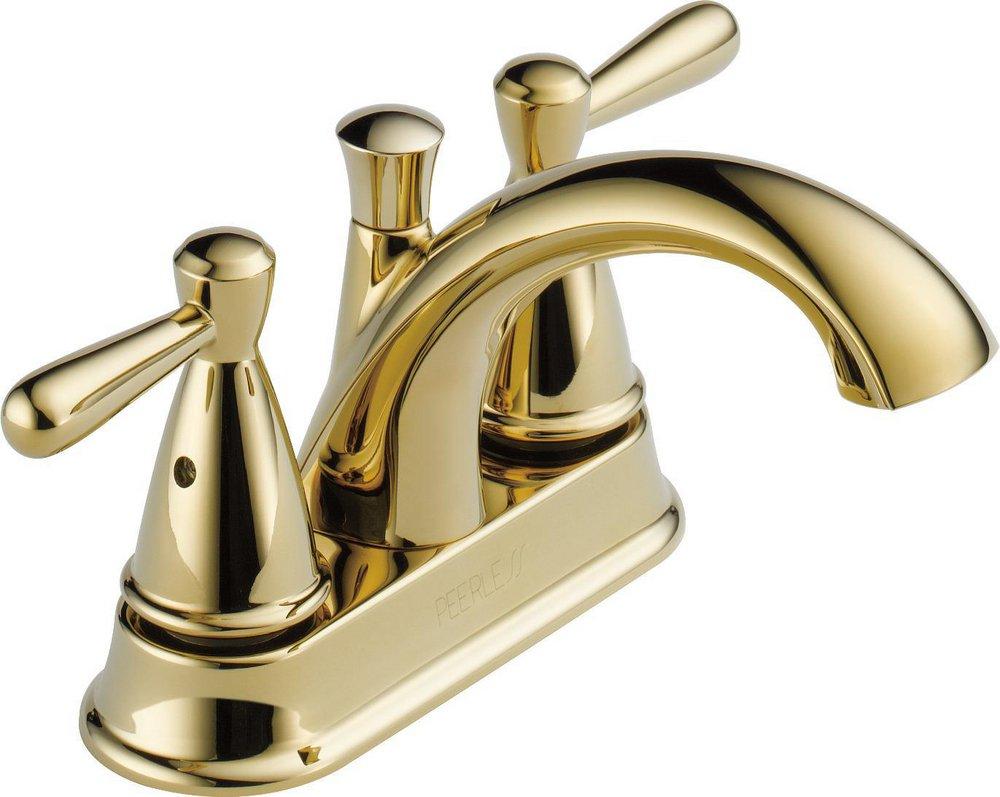 Peerless&reg; Polished Brass Two Handle Centerset Bathroom Sink Faucet 