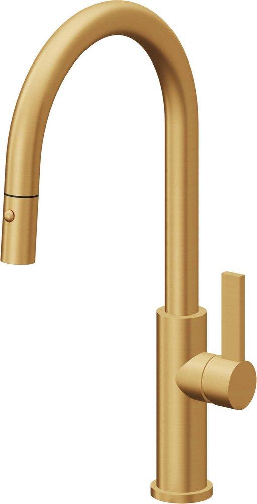 California Faucets Lifetime Satin Gold Monoblock Pull Down Kitchen Faucet 
