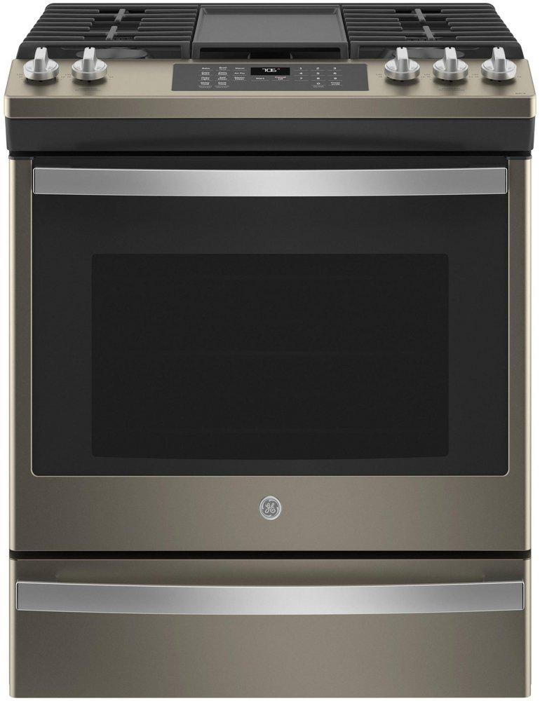 GE&reg; Fingerprint Resistant Slate 36-1/4 x 30 in. 5.6 cu. ft. 57500 BTU 5-Burner Electric Sealed Slide-In Range 