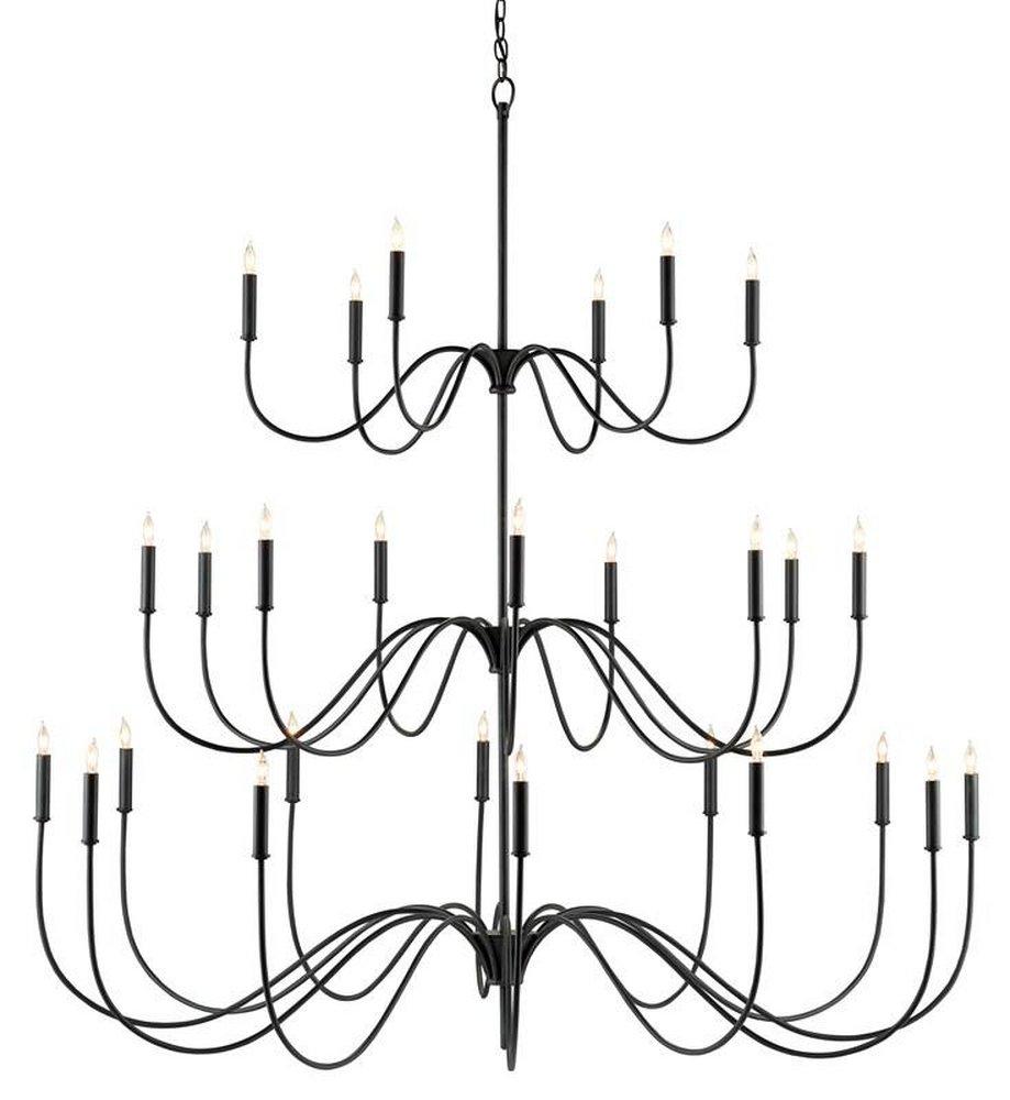 Currey and Company Antique Black 61 x 58 in. 60W 3-Tier 27-Light Incandescent Chandelier 