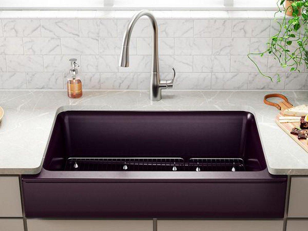 KOHLER Matte White 34 x 21-3/16 in. No-Hole Composite Single Bowl Farmhouse and Undermount Kitchen Sink 