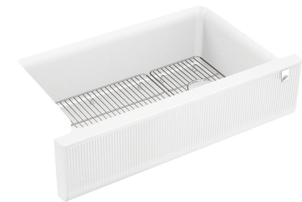 KOHLER Matte White 35-11/16 x 21-3/16 in. No-Hole Neoroc Single Bowl Farmhouse and Undermount Kitchen Sink 
