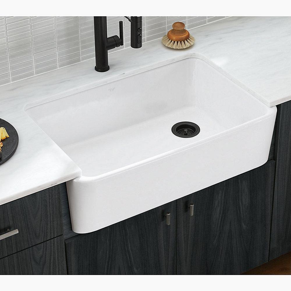 KOHLER Dune 34 x 22 in. No-Hole Enameled Cast Iron Single Bowl Undermount Kitchen Sink 