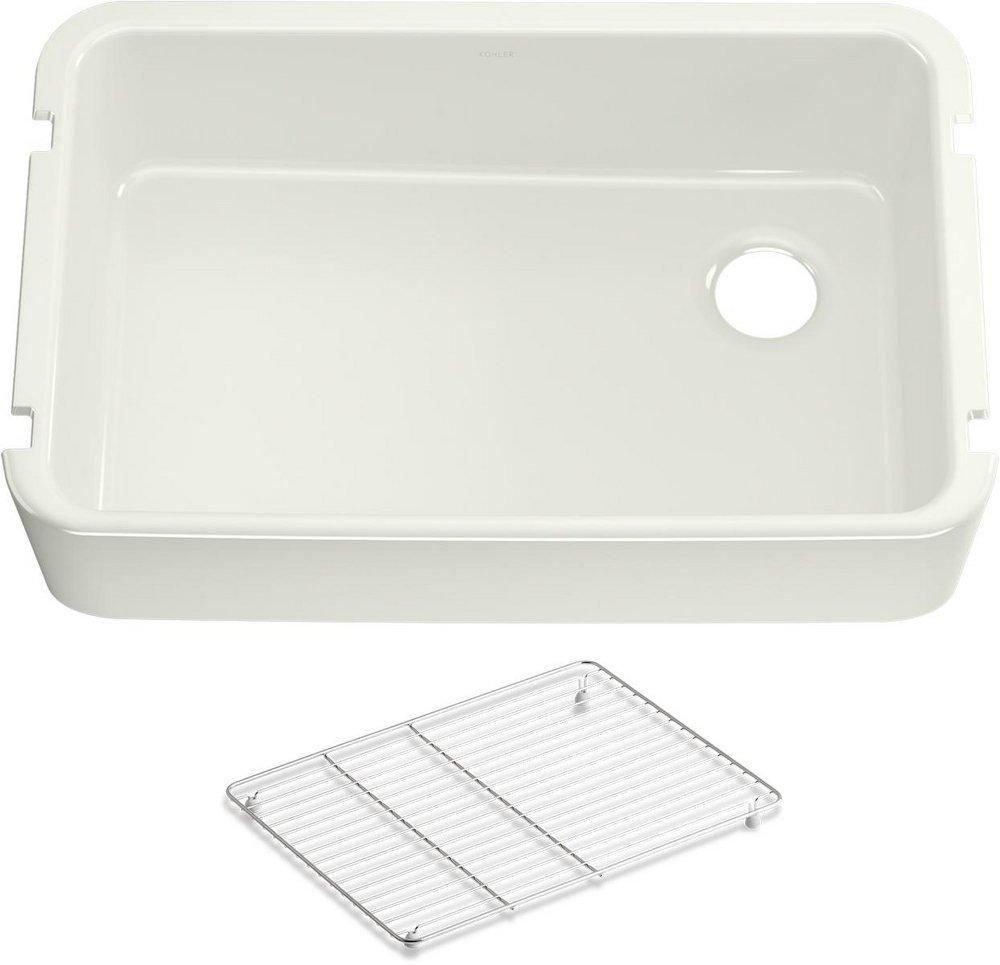 KOHLER Dune 34 x 22 in. No-Hole Enameled Cast Iron Single Bowl Undermount Kitchen Sink 