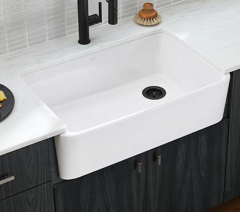 KOHLER Black Black&trade; 34 x 22 in. No Hole Cast Iron Single Bowl Farmhouse and Undermount Kitchen Sink 