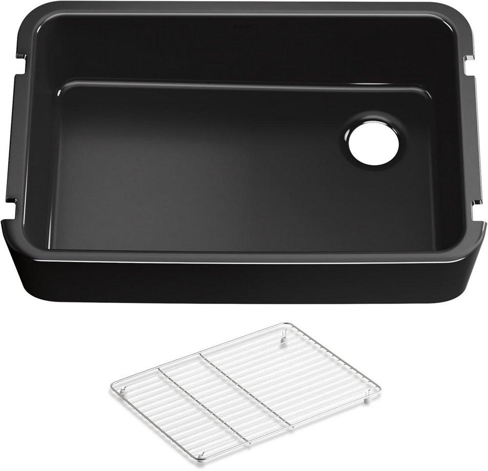 KOHLER Black Black&trade; 34 x 22 in. No Hole Cast Iron Single Bowl Farmhouse and Undermount Kitchen Sink 