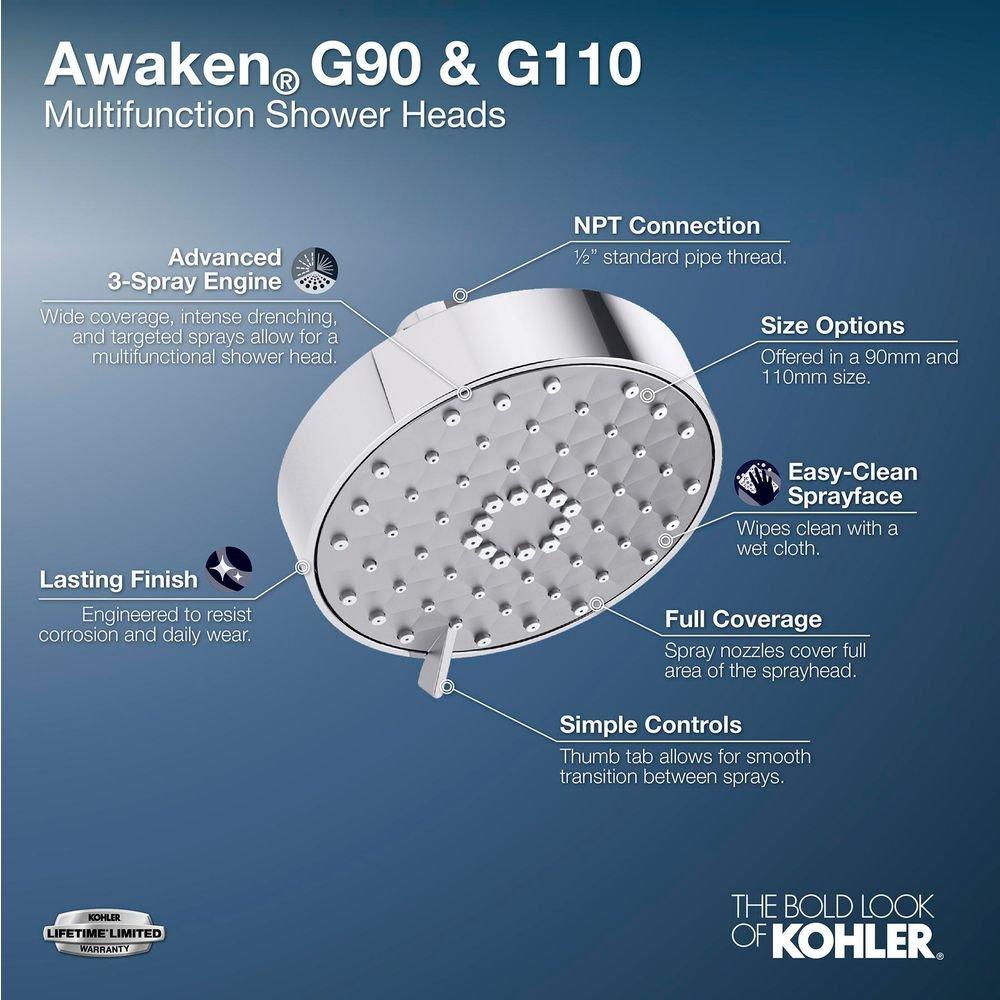 KOHLER Matte Black Multi Function Wide Coverage, Intense Drenching and Targeted Spray Showerhead 