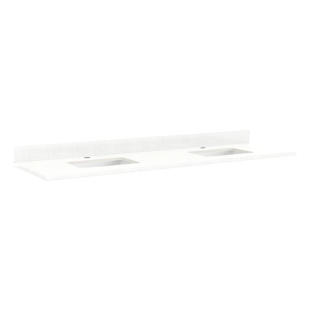Signature Hardware White/Feathered White 73 x 22 in. 2-Bowl Quartz Vanity Top 