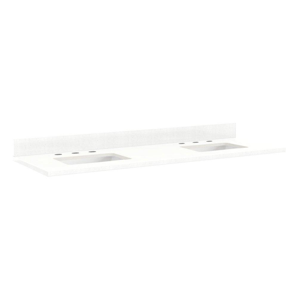 Signature Hardware White/Feathered White 61 x 22 in. 2-Bowl Quartz Vanity Top 
