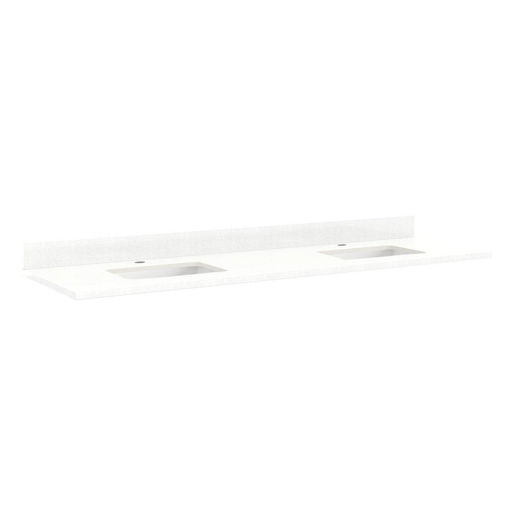 Signature Hardware White/Feathered White 73 x 22 in. 2-Bowl Quartz Vanity Top 