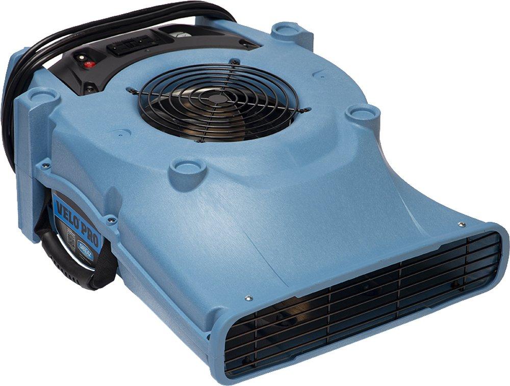 Velo Pro Low Profile Airmover 885 CFM 1.9 Amp with Built-in GFCIPowerOutlets for Daisy Chain and Variable Speed in Blue 